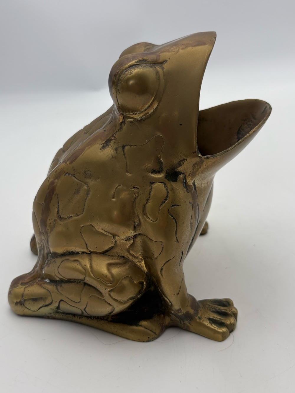 Vintage Heavy Brass Frog Decorative Accent with Open Mouth